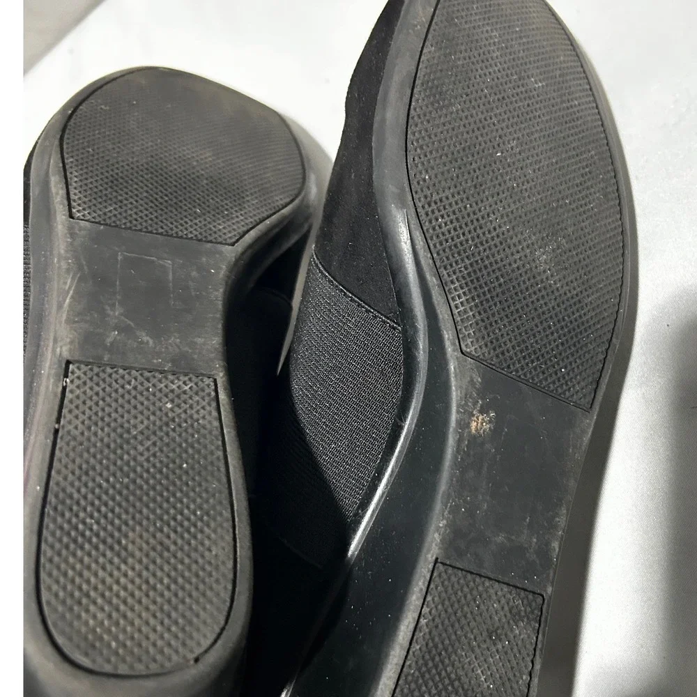 Womens Black Suede Wedge Slip‎ On Comfort Shoes Size 8 Slip On Flats